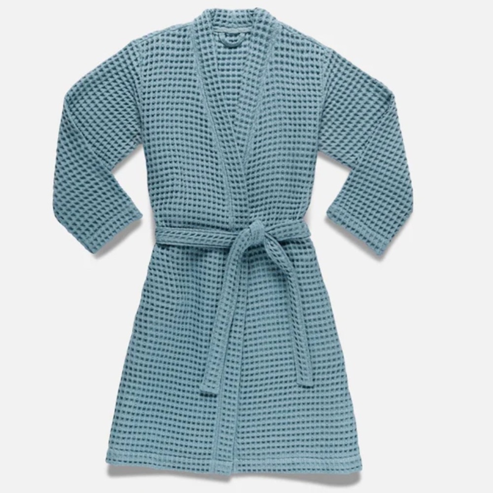 Brooklinen Dreamweave Waffle Blue Cotton Unisex Robe size XL